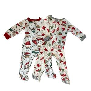 6-9m Baby Christmas Footie Pajamas Burt’s Bees Carter’s Santa Zip Zipper Pjs 9m